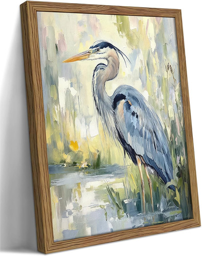 Framed blue heron - blue, art